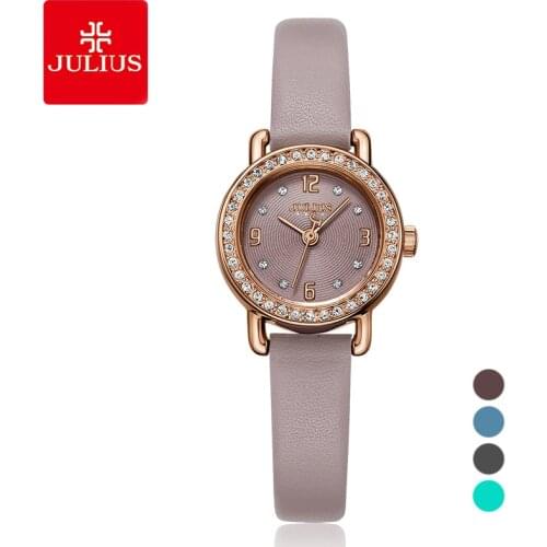 New Lady Womens Watch Japan Quartz Fine Fashion Rhinestone Hours Bracelet Leather Clock Girls Birthday Gift Julius Box 1029