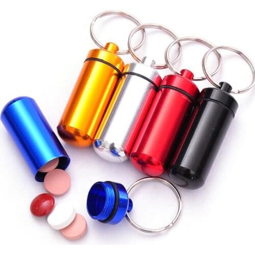Small Elongated Pills Case Portable WaterProof Mini Aluminum Keychain Tablet Storage Pill Box Bottle Holder Storage Organizer