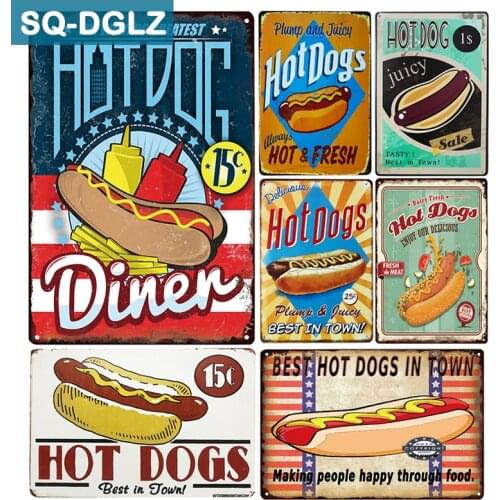 [SQ-DGLZ]Best Hot Dogs Diner Metal Sign Vintage Metal Plates Cafe Bar Pub Club Home Wall Decor Tin Signs Retro Plaque