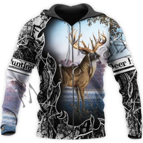 Fashion Animal Deer Hunting Art Camo Men Women Leisure Sportswear 3D Print Hipster Streetwear Hoodies/Zipper/Jackets/Tops S-519