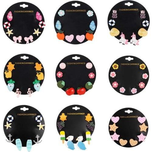 2020 new fashion colorful mixed small unicorn fruit bear flower stud earring set for women girl gift cute lovely kids jewery