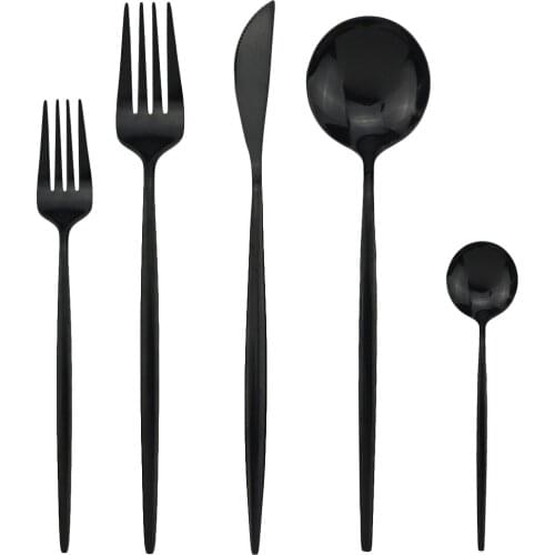 5 Pcs/Set Dinnerware Set Black Dessert Fork Mirror Gold Silverware 304 Stainless Steel Cutlery Set Knife Fork Spoon Dinner set