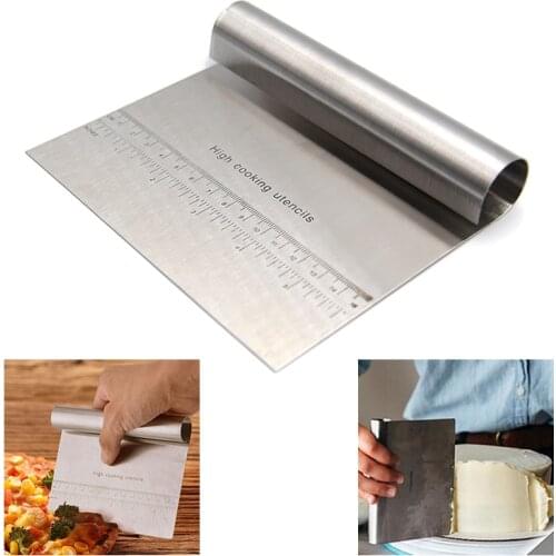 Stainless Steel Pizza Cake Dough Scraper Cutter Baking Pastry Spatulas Fondant Cream Cutting With Measuring Guide Kitchen Tools
