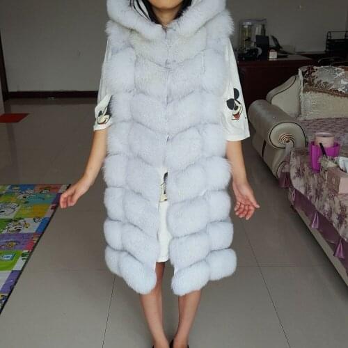 New brand real fox fur vest outerwear fur overcoat long design o-neck sweater vest waistcoat womens Coat hood