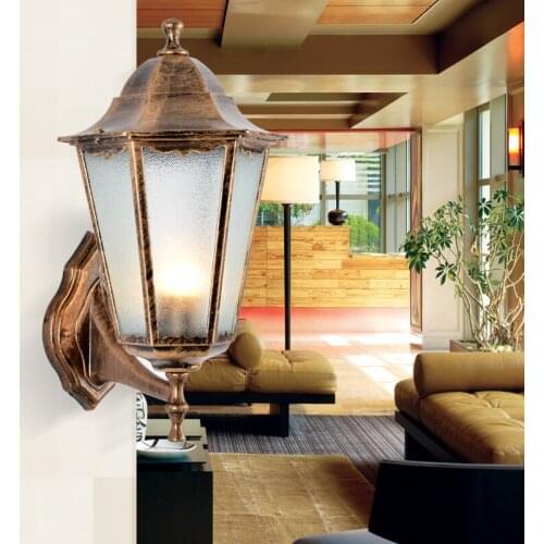 Outdoor waterproof aluminum European-style black bronze straight hexagonal wall wall lamp wall lamp lawn lamp garden lamp LO7257
