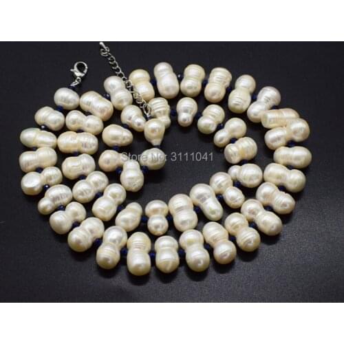 Freshwater pearl NECKLACE WHITE FALT baroque 54CM wholesale nature beads FPPJ blue SPINEL ROUND