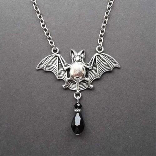 Silver Gothic Bat Wings Pendant Necklace Vintage Choker Bat Jewelry Gift Women
