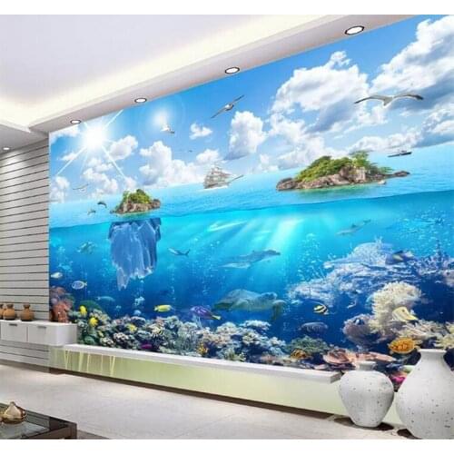 Custom photo wallpaper sailing island 3D underwater world fish cartoon picture living room children bedroom decorative wall mura
