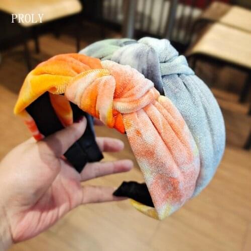 PROLY New Fashion Women Hairband Casual Velvet Tie Dye Headband Center Knot Headwear Soft Turban Hair Accessories Wholesale