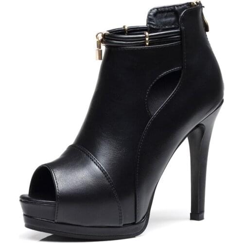 Dropshiping 2020 Ankle Platform Black Pepe Toe Leather Women High Boots Ladies Party Shoes Heels