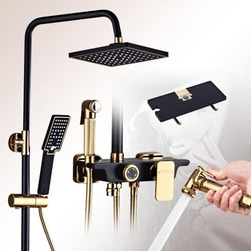 Factory direct new quality shower set black gold-plated button four-speed rack bathroom sprinkler