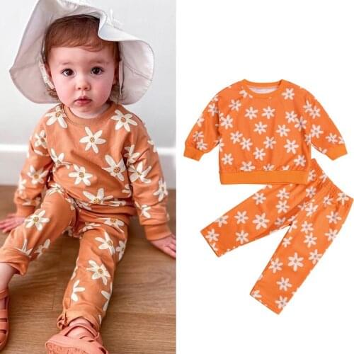 FOCUSNORM 1-6Y Lovely Infant Kids Girls Clothes Sets Sunflowers Printed Long Sleeve Pullover Sweatshirt Tops Pants 2pcs