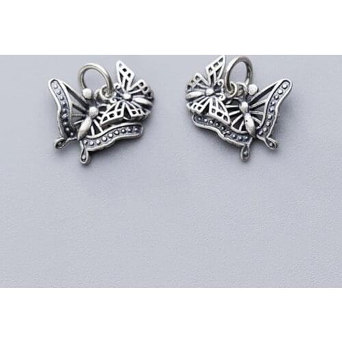 Romantic Matte Hollow Out Double Butterflies Charms DIY Women Jewelry Making 925 Sterling Silver Craft Hoop Earring Pendants