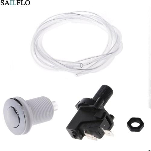 Bath Tub Spa Garbage Waste Disposal Self-Lock Air Switch Push Button + Pneumatic Air Hose Kit