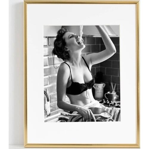 Sexy Spaghetti Woman Print Poster Carbohydrate Love Girl Wall Art Canvas Painting Foodie Woman Photography Kitchen Art Decor
