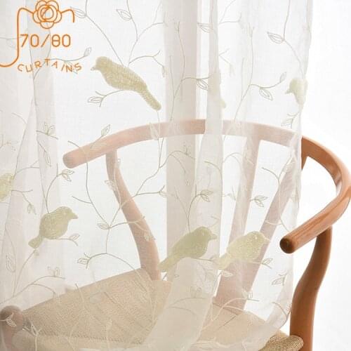 Modern Curtains for Living Dining Room Bedroom Simple Fresh Bird Tulle Curtains Kitchen Curtain Finished Product Customization