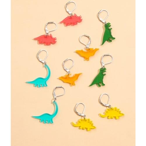 Stillgirl 5 Pairs Cute Multi Color Dinosaur Pendant Earrings for Women Punk EDGY Animal Set Hoop Couple Y2k Fashion Jewelry Gift