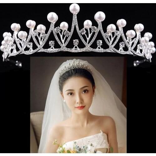 Wedding Bride Princess Crown Pearl Headband Crowns Bridal Headpiece Crystal Tiaras and Crowns Rhinestone Wedding Headband Tiara