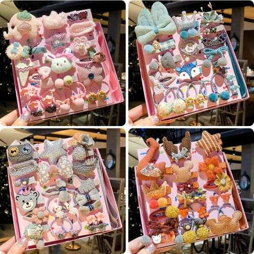 24pcs/Set Cute Baby Hair Clips Barrettes For Baby Girl Headband Cartoon Bow Flower Children Hairpin Baby Hair Accessories NO BOX