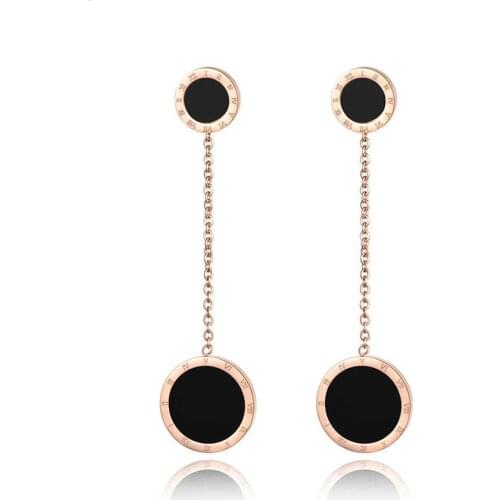 Trendy Double Circle Roman Numerals Long Tassel Earrings For Women Titanium Steel Female Party Earrings Jewelry JE17055