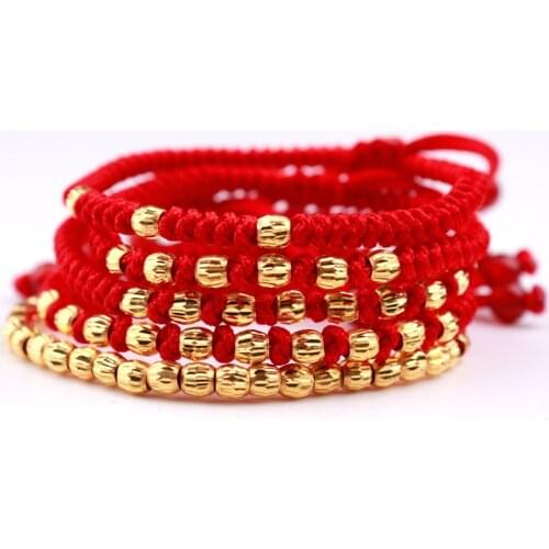 Solid 24K Yellow Gold Bracelet Women 999 Gold Beads String Weave Bracelet