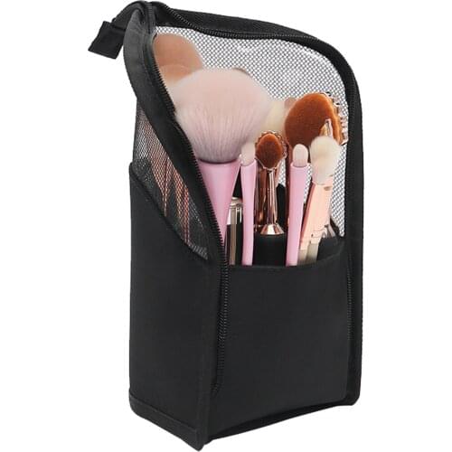 Women Portable Home Clear Zipper Travel Saving Space Protection Organizer Multifunctional Stand Cosmetic Bag Makeup Brush