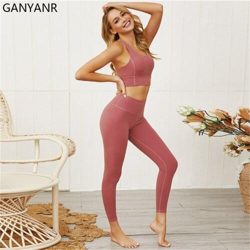 GANYANR Workout Sport Women Gym Clothing Seamless Yoga Set Fitness Sportswear Sexy Workout Bodysuit Activewear Tracksuit Legging