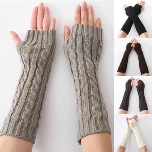 Winter Women Warmer Gloves Long Knitted Arm Wrist Hand Warm Fingerless Gloves Solid Color Ladies Girls Glovers 1Pairs