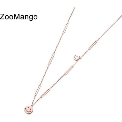 ZooMango Smile Face Charms Pendant Necklaces Jewelry For Women Girls Titanium Steel Chokers Necklace For Christmas Gifts ZN18012