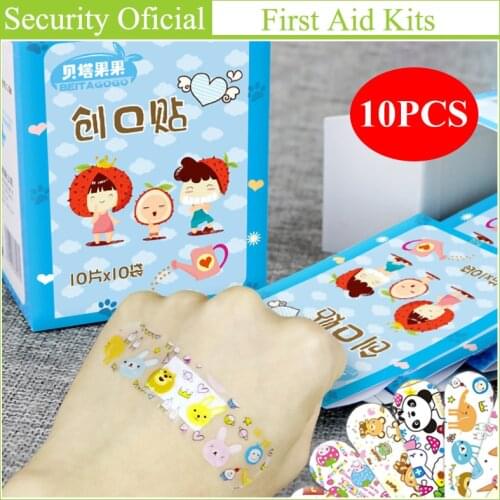 10pcs Cute Cartoon Aid Band Waterproof Breathable Wound Bandages Kids Medical Patch Emergency First Hemostasis Adhesive Bandages