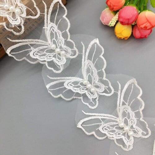 10x Butterflies Vintage Pearl Lace Trim Embroidered Wedding Dress Veil Ribbon Applique Trimmings Sewing DIY Craft New