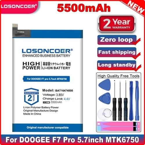 LOSONCOER 5500mAh BAT16474000 Good Quality Battery for DOOGEE F7 pro 5.7inch MTK6750 Octa Core Android 6.0 Smartphon Batteries