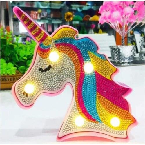 New 5D DIY Diamond Painting LED Lamp Light Cartoon Unicorn Mosaic Embroidery Unfinished Kit Christmas Gift Home Decor