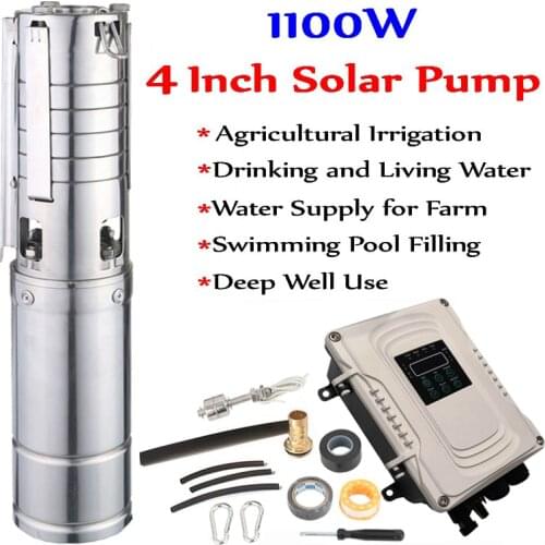 72V DC solar Deep Well Centrifugal Pump 4 Inch 1100W high-flow submezible pump with MPPT Controller for irrigation farm drinking