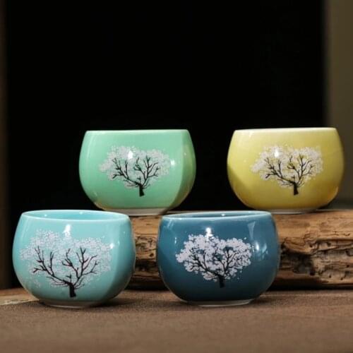 Color Changing Cherry Blossom Tea Cup Ceramic Thermal Discoloration Hand Painted Tree Water Mug Office Teacup