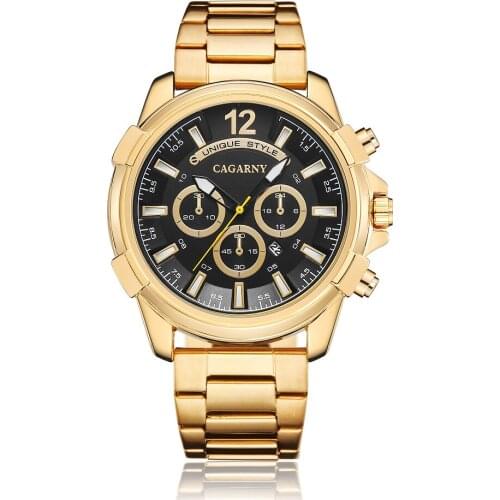 Cagarny Mens Quartz Watches Man Clock Top Luxury Brand Gold Steel Band Watch For Men Waterproof Date Military Relogio Masculino