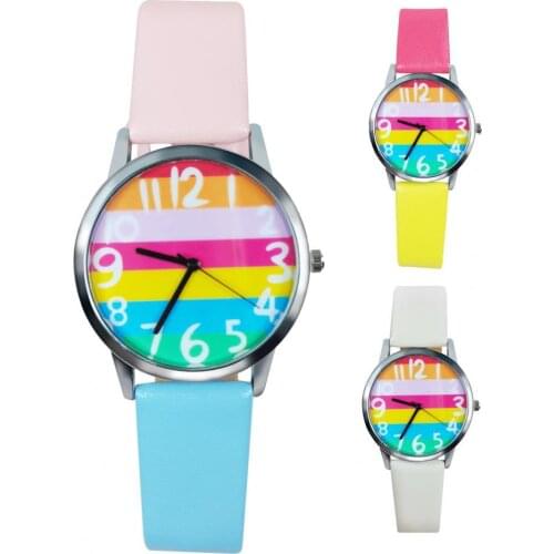 Women Watch Quartz Wrist Watch for Women Girls Rainbow Stripe Round Dial Analog Quartz Wristwatch Ladies Watches montre femme