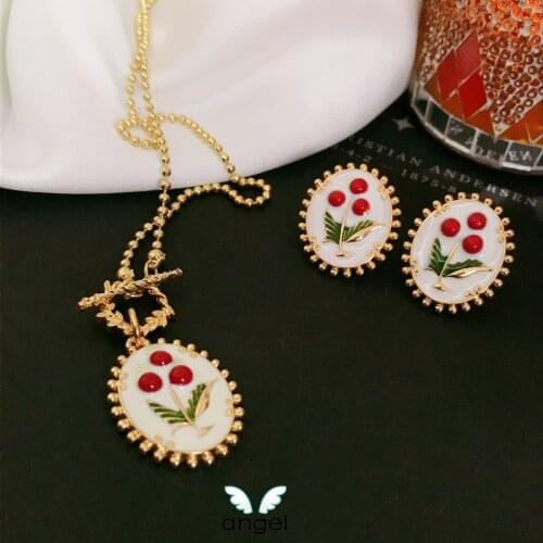 Flower and Plant Necklace Earrings Peas Chains Retro Palace Exquisite Japan and South Korea