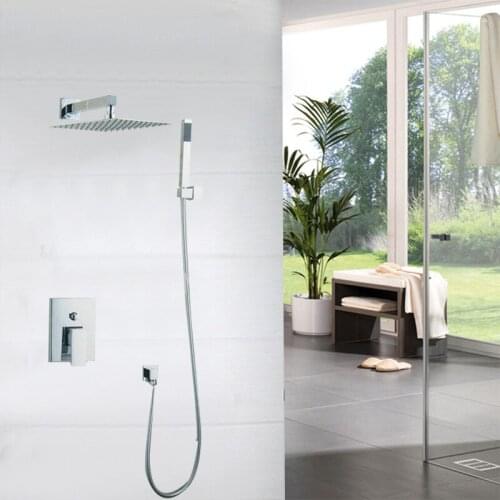 Waterfall Bathroom Shower Set Torneira Two Way Wall Mounted Shower Sets Mixer Diverter +10" Head & Hand Held Shower Brass Mixer