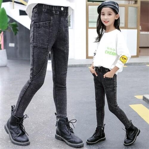 Girls Jeans Slim Skinny Kids Jeans For Girls Stretch Pencil Pants Kids Jeans Autumn Novelty Jeans Pants For Girls 6 8 10 12 14
