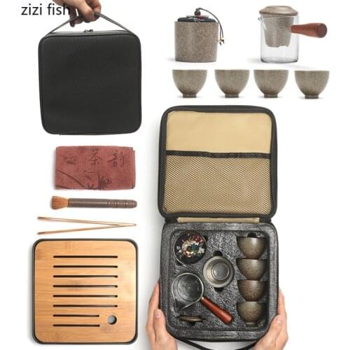 11-piece set Chinese Travel Kung Fu Tea Set Ceramic Portable Teapot Porcelain Teaset Gaiwan Tea Cups Tea Set Ceremony Tea Pot