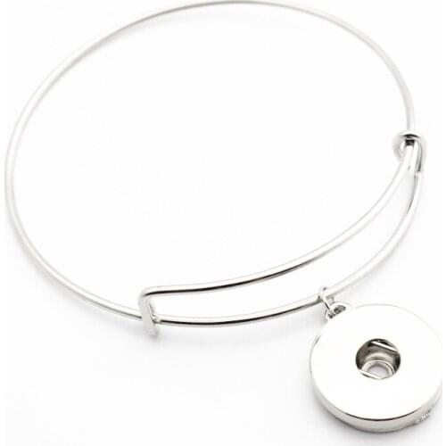 Hot Sale 1pcs Metal Silver Expandable Snap Button Bracelet Fit 18mm/20mm Ginger Adjustable Snap Button Bangles DIY Jewelry