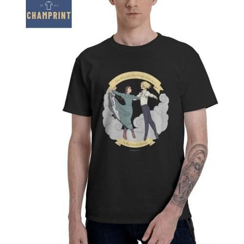 Howls Moving Castle Men T Shirt Howl Anime Funny Tees Short Sleeve Round Neck T-Shirt 100% Cotton Plus Size Tops