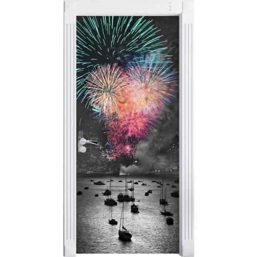 Creative Door Sticker Fireworks Print Door Cover Wall Stickers Kitchen Home Decoration Accessories Modern 3d Wall Stickers