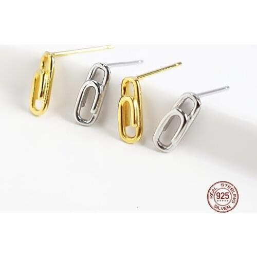 LKO 925 Sterling Silver Jewelry Fashion Paper Clips Pin Studs Earrings Exquisite Elegant Earrings For Women Hot Sale Ear