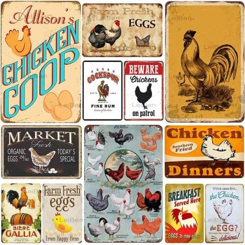 Chicken Metal Plaque Vintage Tin Sign Decoration Farm Ranch Restaurant Art Poster Retro Iron Plate Wall Sticker 20X30Cm