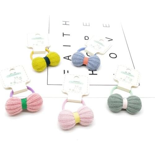 Handmade cute girls pompom bow Hair Elastics Bands Hair Gums toddler Hair ties Accessories ponytail holder