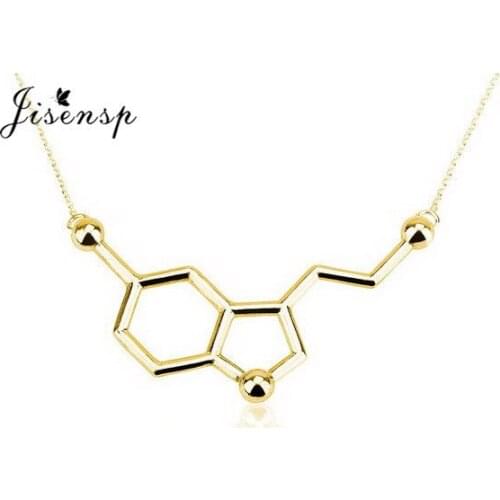 Jisensp Fashion Alloy Serotonin Molecule Pendants Necklace for Women Cute Long Chain Necklace Simple Party Jewelry colares 2018