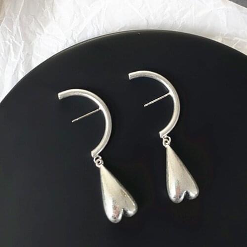 2021 New Metal Retro Silver Needle Earrings Love Pendant Silver Needle Earring Geometrical Fashion Unique Design Long Dangle