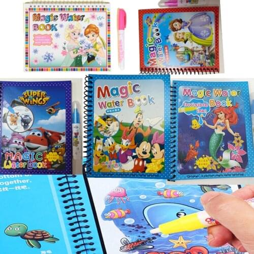 New Disney Figure Toys Magic Water Drawing Books Repeated Use of Water Painting Book Arly Education Toys for Baby Birthday